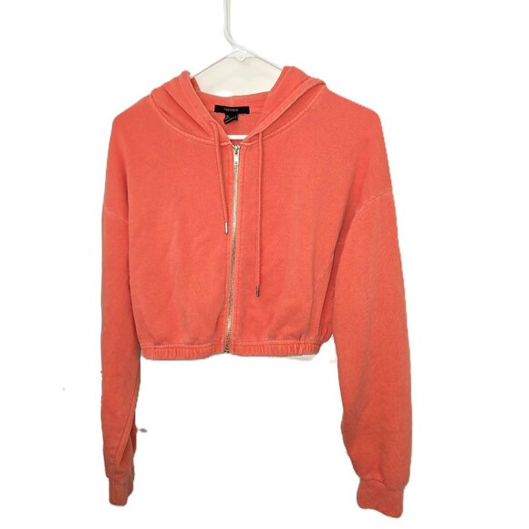 Forever 21 Cropped Hoodie Full Zip Size Large Sweatshirt Y2K Orange - Picture 1 of 8